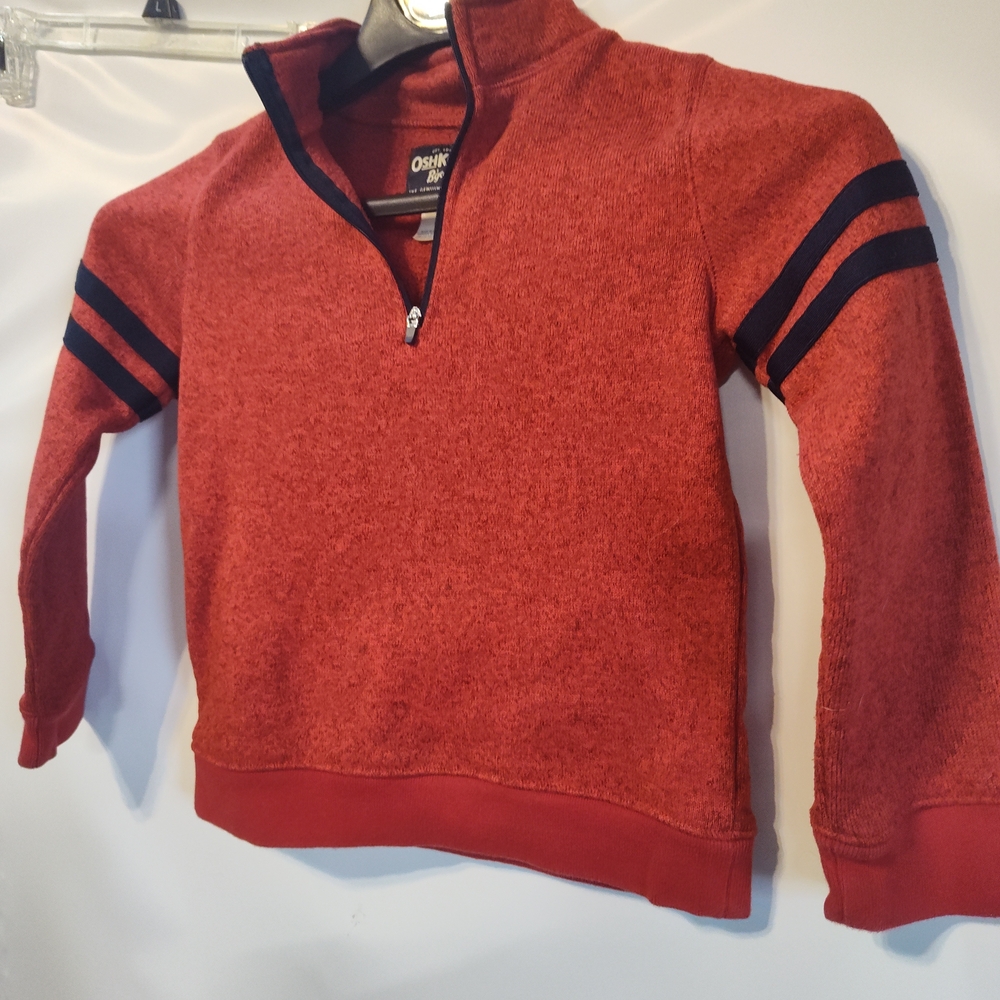 OshKosh B'gosh Red Zip-Up Sweater with Navy Stripes